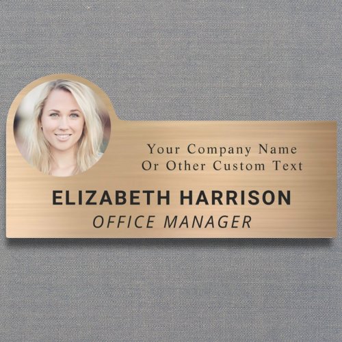 Modern Employee Photo ID Gold Name Tag