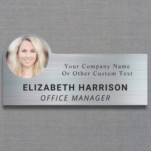 Modern Employee Photo ID Silver Name Tag