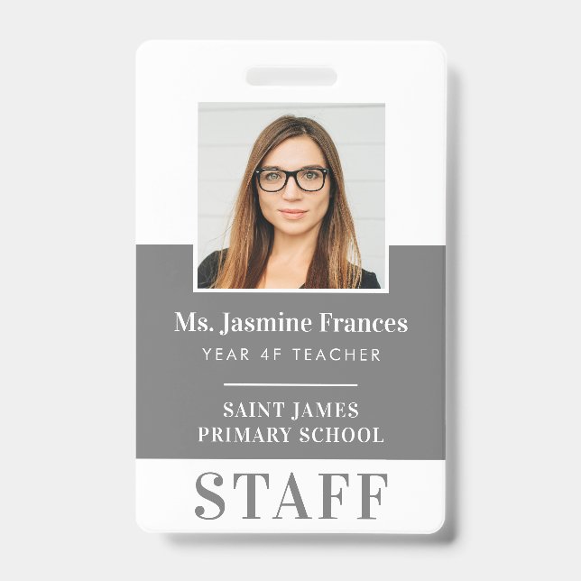 MODERN EMPLOYEE PHOTO ID simple gray Badge (Front)