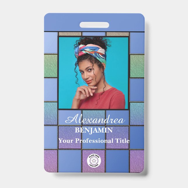 Modern Employee Photo Logo Bar Code Personalize Badge (Front)