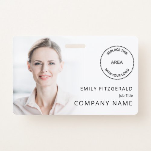 Modern Employee Photo Overlay ID Name Logo White B Badge