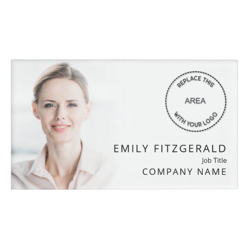 Modern Employee Photo Overlay Name Logo White  Name Tag