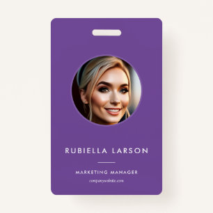 Modern Employee Professional ID photo Purple QR Badge