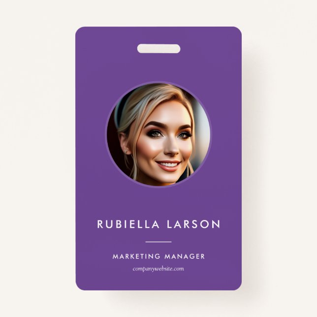 Modern Employee Professional ID photo Purple QR Badge (Front)