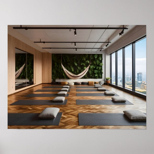 Modern Empty Yoga Studio with Parquet Flooring Poster (Front)