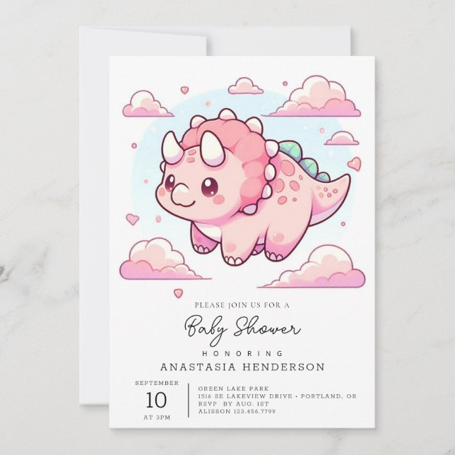 Modern Enchanted Dinosaur Baby Shower Invitation (Front)