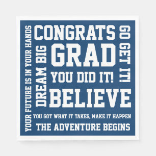Modern Encouraging Congratulations Grad Blue Napkins