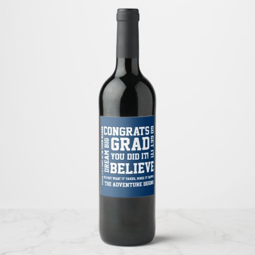 Modern Encouraging Congratulations Grad Blue Wine Label