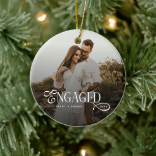 Modern Engaged Chic Couples Photo Gifts Ceramic Ornament
