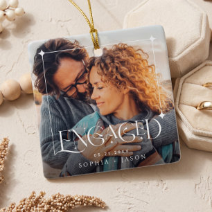 Modern Engaged Couple Photo Engagement Keepsake Ceramic Ornament