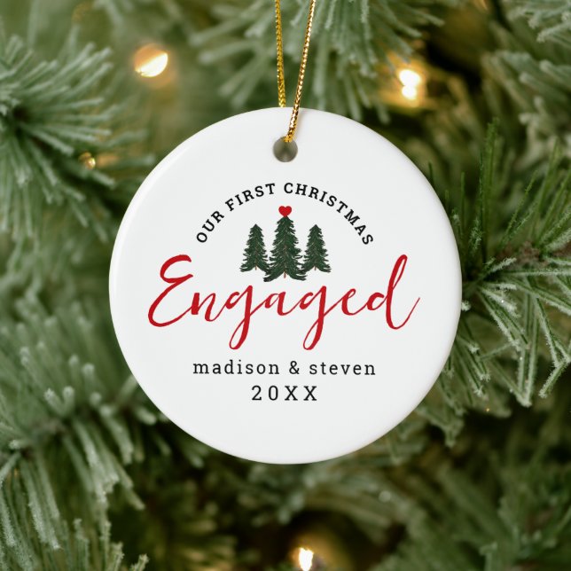 Modern Engaged Our First Christmas Personalized Ceramic Ornament (Tree)