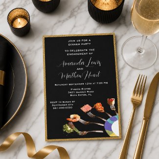 Modern Engagement Dinner Party (5x7) Black/Gold