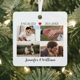 Modern Engagement keepsake Custom Photo Collage Metal Ornament