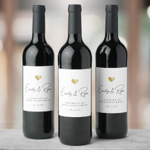 Modern Engagement Part Congratulations Gold Heart Wine Label