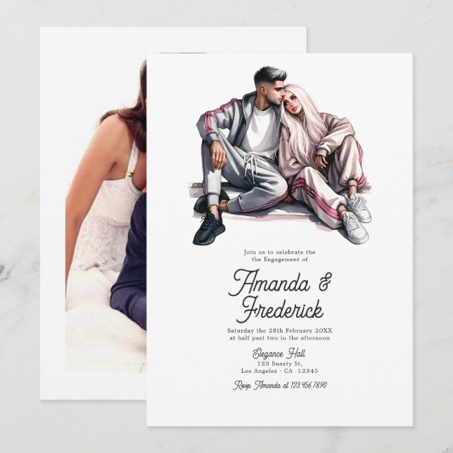 Modern Engagement Party Photo Invitation (Front/Back)