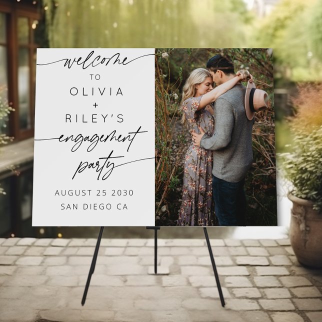 Modern Engagement Party Photo Welcome Horizontal  Foam Board (Creator Uploaded)
