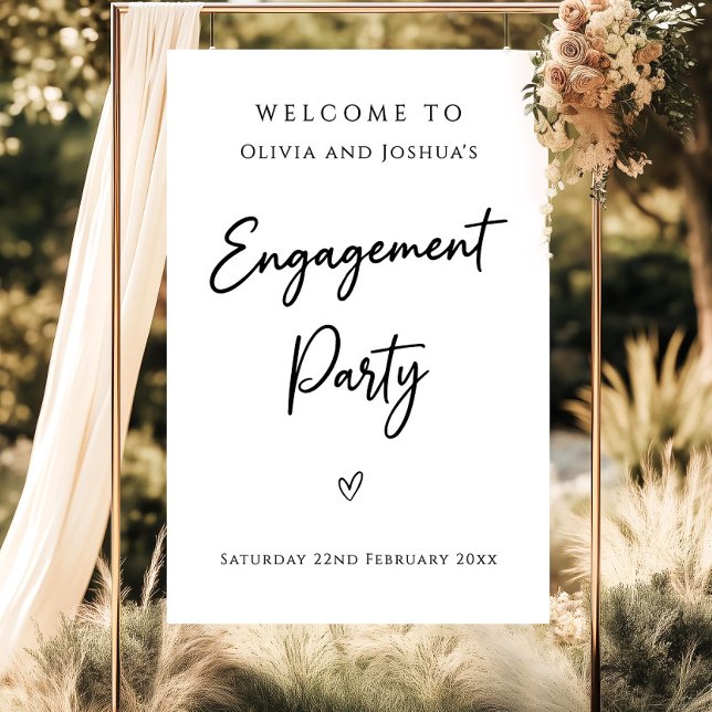 Modern Engagement Party Welcome Sign Black & White (Creator Uploaded)