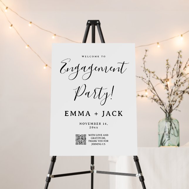 Modern Engagement Party Welcome Sign,QR Code Foam Board (In Situ (Stand))