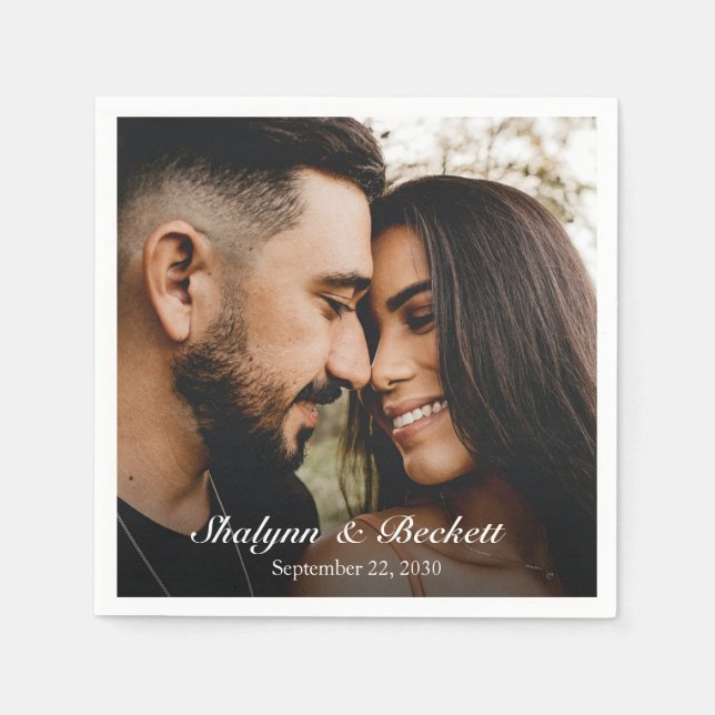 Modern Engagement Photo Napkins (Front)
