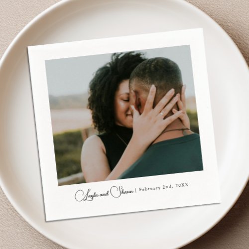 Modern Engagement Photo Wedding Cocktail Napkins