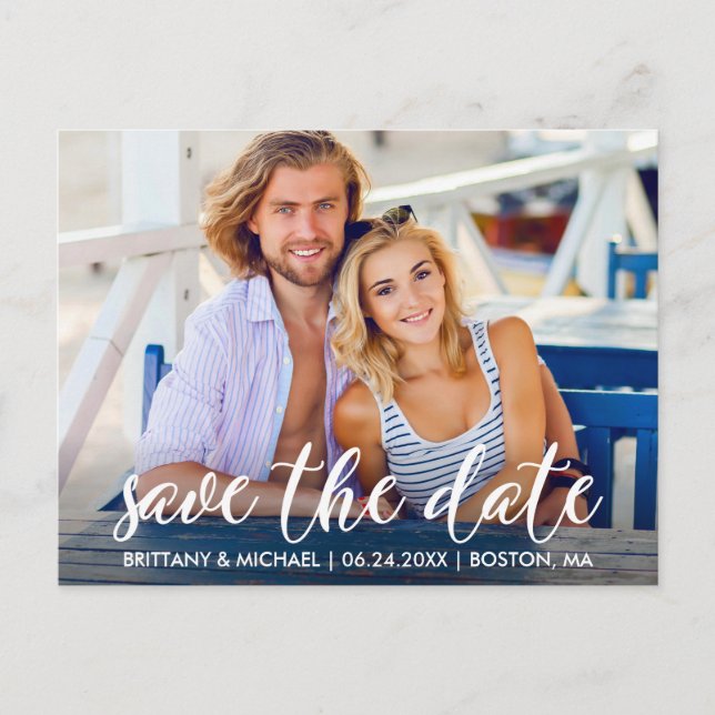 Modern Engagement Save The Date Photo Couple Postcard (Front)