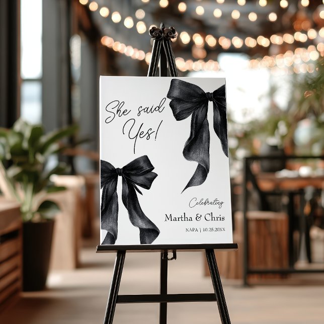 Modern Engagement She Said Yes Coquette Black Bow Foam Board (Modern Engagement She Said Yes Coquette Black Bow Foam Board)