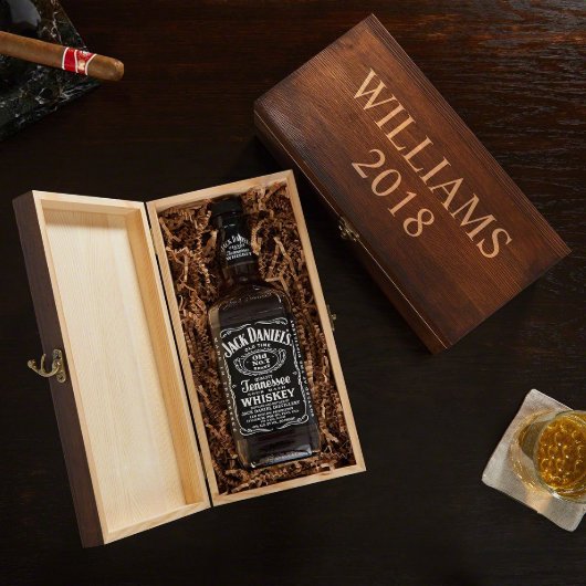 Modern Engraved Liquor Bottle Wooden Gift Box (Open)