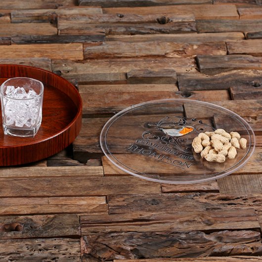 Modern Engraved Robin Round Wooden Serving Tray (Top)