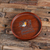 Modern Engraved Robin Round Wooden Serving Tray (Top)