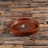 Modern Engraved Robin Round Wooden Serving Tray (Front Top)