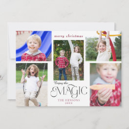 Modern Enjoy the Magic Calligraphy Multi-Photo Holiday Card