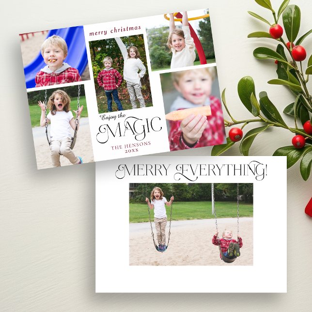 Modern Enjoy the Magic Calligraphy Multi-Photo Holiday Card (Creator Uploaded)