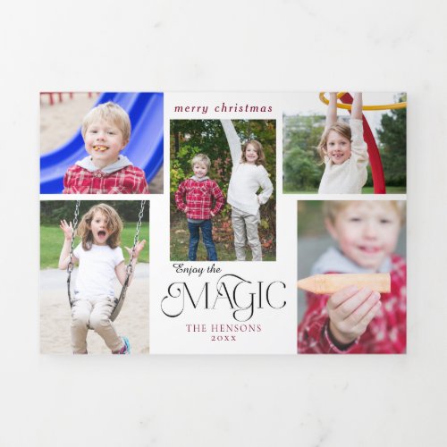 Modern Enjoy the Magic Calligraphy Multi_Photo Tri_Fold Card