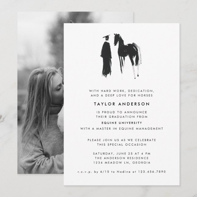Modern Equestrian Horse Photo Graduation Invitation (Front/Back)