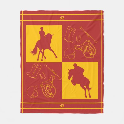 Modern Equestrian Theme Monogram  Fleece Blanket