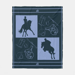 Modern Equestrian Theme Monogram Fleece Blanket