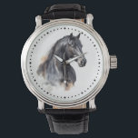 Modern Equestrian Thoroughbred Black Horse Watch<br><div class="desc">A modern timepiece featuring a watercolor painting of a black horse and a simple clock face,  makes a nice equestrian gift and horse themed accessory for horse lovers and riders.</div>
