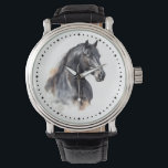 Modern Equestrian Thoroughbred Black Horse Watch<br><div class="desc">A modern timepiece featuring a watercolor painting of a black horse and a simple clock face,  makes a nice equestrian gift and horse themed accessory for horse lovers and riders.</div>