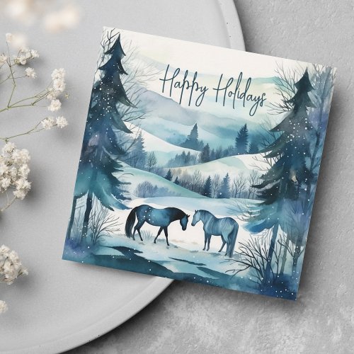 Modern Equestrian Winter Horses Holiday Card