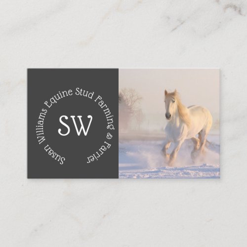 Modern Equine professional DIY photo horse white Business Card