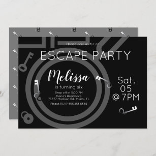 Modern Escape Room Birthday Party Grey Black Invitation