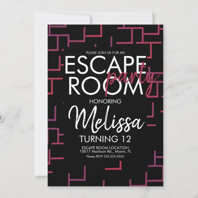 Modern Escape Room Party Invitation (Front)