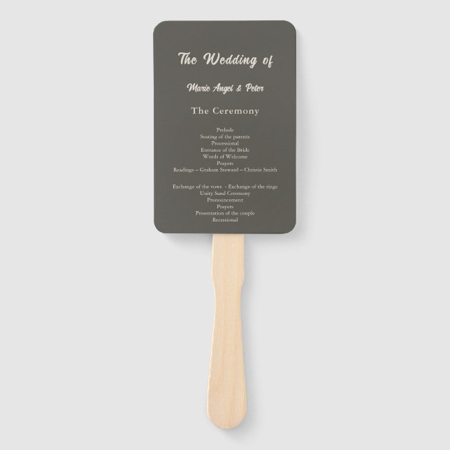 Modern Espresso Brown Order of Service Program  Hand Fan (Front)