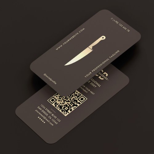Modern Espresso Kitchen Chef Knife Monogram Business Card
