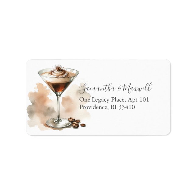 Modern Espresso Martini Theme Return Address Label (Front)