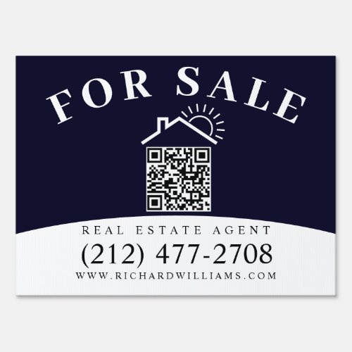 Modern Estate Agent For Sale QR Code Blue_White Sign