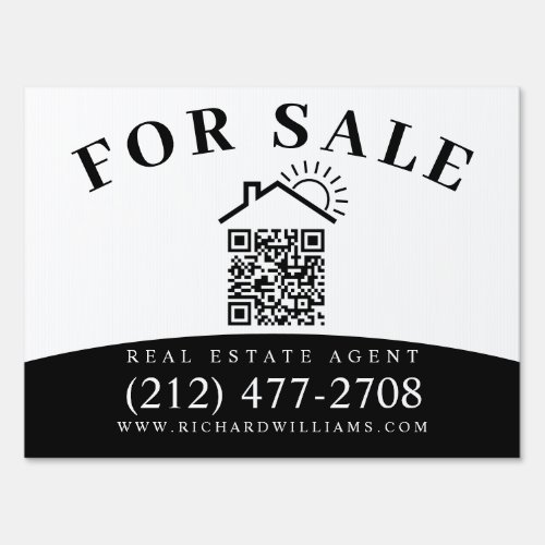 Modern Estate Agent For Sale QR Code White_Black Sign