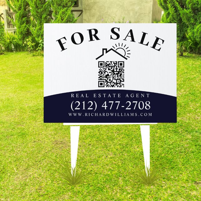 Modern Estate Agent For Sale QR Code White-Blue Sign (Creator Uploaded)