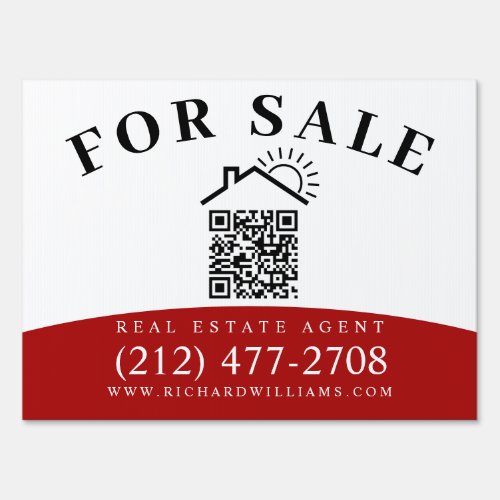 Modern Estate Agent For Sale QR Code White_Red Sign