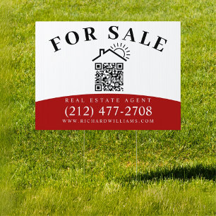 Modern Estate Agent For Sale QR Code White-Red Sign